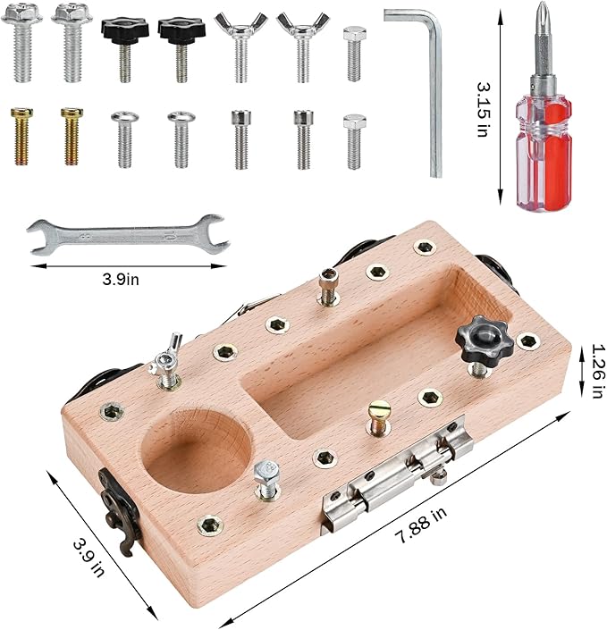 Wooderma Montessori Toys for 3 4 5 Year Old with Lock and Key, Wooden Sensory Toddler Screwd Tool Set, Montessori Screwdriver Board Set, Fine Motor Skills Toys for Educational Preschool Gift for Boys