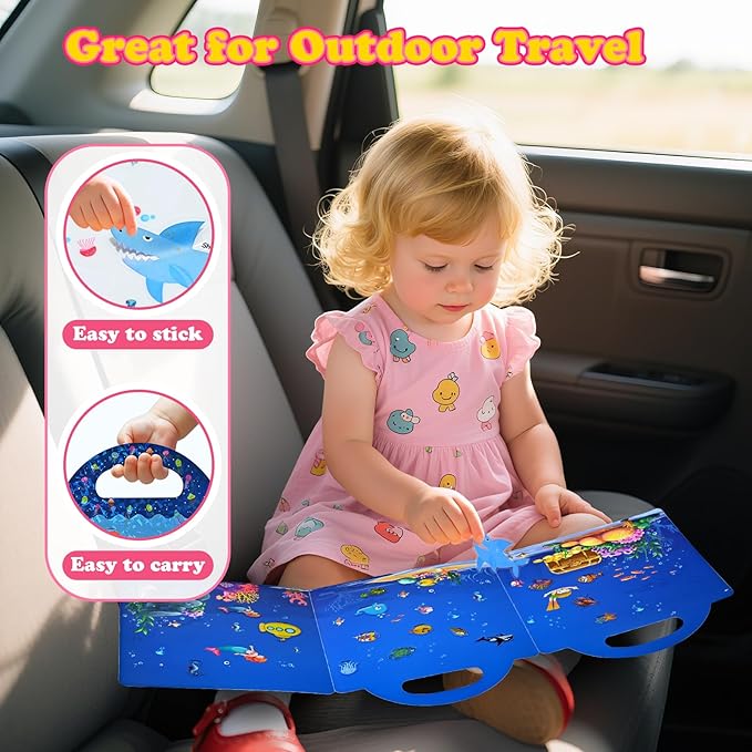 Reusable Sticker Books for Kids, Road Trip Activities for Kids, Toddler Travel Toys Sensory Crafts Gifts, Halloween Toddler Boo Basket Stuffers- Animals, Ocean Animals and Body