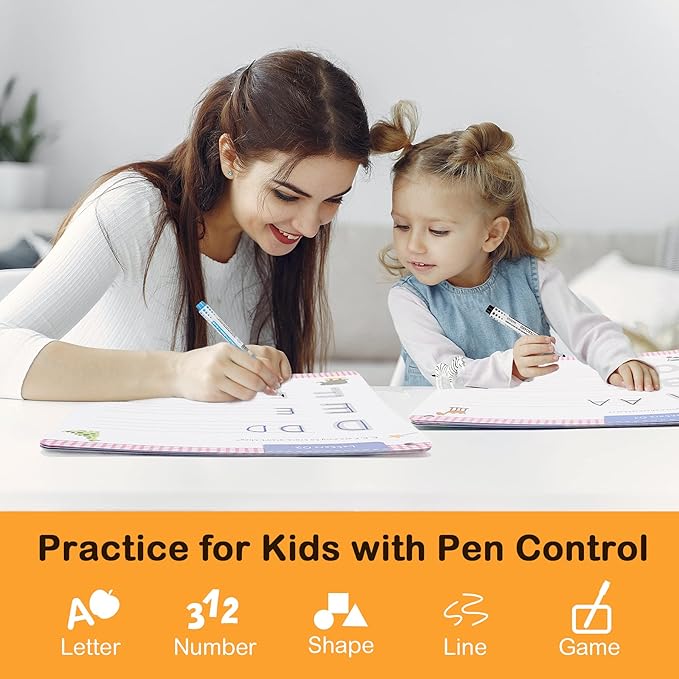 Preschool Learning Activities 60 Reusable Pages, Tracing Letter Number Handwriting Practice Book for Kids, Montessori Autism Educational Fine Motor Toddler Learning Toys for 3 4 5 Year Olds