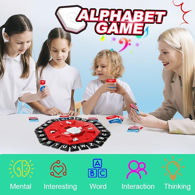 Word Game with LED Display, Alphabet Games, Fast-Paced Family Board Game for Learning Playing Game Gifts for Ages 3+ (Red)