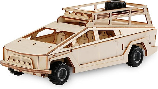 SIGHTEEDA Cyber Truck 3D Wooden Puzzle - 92 Pcs Pull-Back Car STEM Model Kit, DIY Building Toys for Kids & Teens Ages 6-12 | Creative Gift Idea