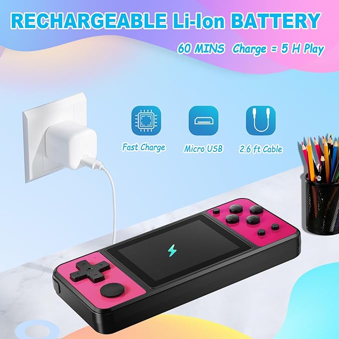 Beico 32 Bit Kids Handheld Games Preloaded 139 Video Games,Portable Electronic Toys with 3.0" IPS Screen Rechargeable Battery,Gaming System Birthday Gifts for Boys Girls Ages 4-12 (Rose-Red)