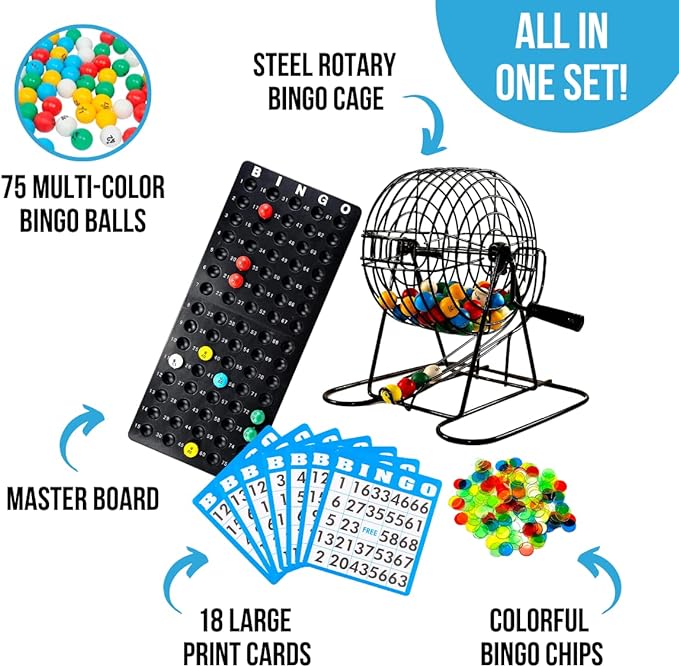 Regal Games Deluxe Bingo Game Set with Cage, Board, Balls, 18 Cards, and Chips