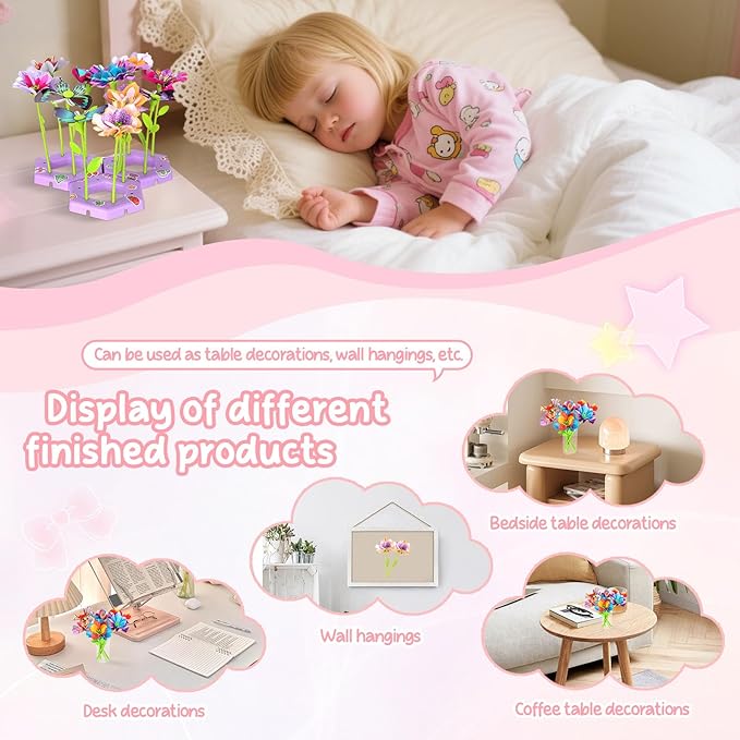 Flower Machine Fabric Flower Bouquets Craft Kit, DIY Arts and Crafts for Kids,Making Kit Includes Storage Bag,Educational STEM Activity Toys Gift for Girls Boys Birthday Christmas Holiday