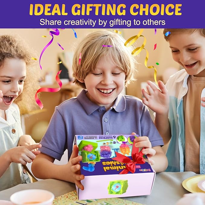 DIY Squishy Making Kits,Creates 6 Animal Characters Craft Kit, Glow-in-The-Dark Silicone Squishy Toys for Kids Ages 6 and Up, Perfect for Stress Relief and Sensory Play (Animal)