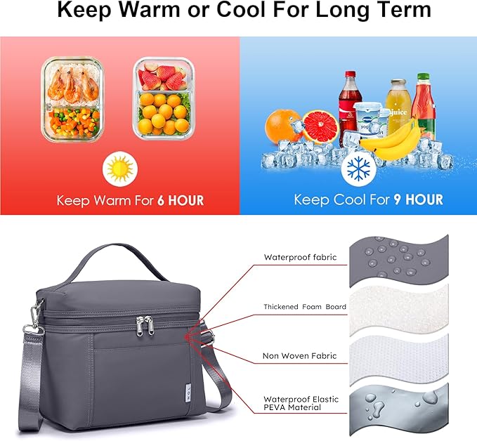 NOL Natural Organic Lifestyle Insulated Lunch Bags for Women Cooler Bag Lightweight Nylon Waterproof Lunch Box For Work
