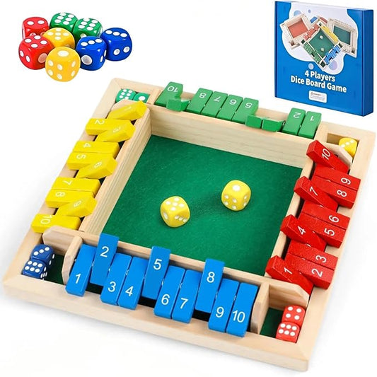 Shut The Box Game Dice Game, 2-4 Player Math Learning Toy for Adult Kids 5-7 8-12, Educational Wooden Board Tabletop Game with 8 Dice for Family, Classroom & Senior Activities, Pub and Party