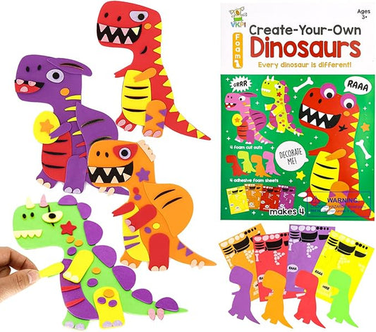 VKPI 4 Pieces EVA Foam Art Crafts Gift Kit, Creative Make Your Own Dinosaurs, Cartoon Foam Paper Craft Projects for Kids Ages 4+ Toddler, Preschool Learning Toy for Birthday Party Favor Supplies