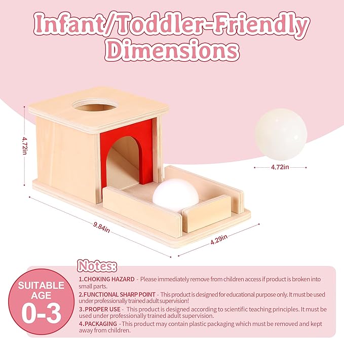 Montessori Wooden Object Permanence Box Toys for Babies, Ball Drop Toy with Tray for 18+ Months Kids, Fine Motor Toys for 2 3 Years Old, Sensory Toy Early Age Learning Materials