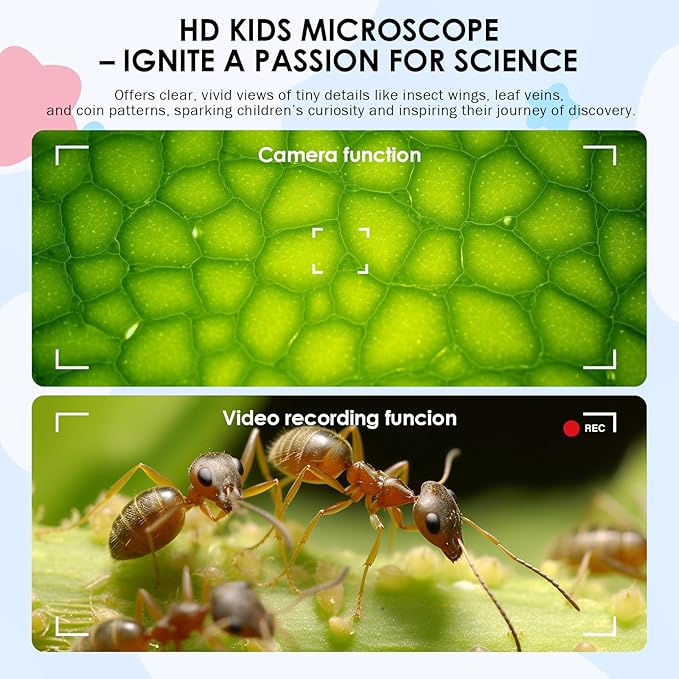 Kids Microscope with 100X Magnification,Minilabbies Handheld Portable Digital Digiscope for Children, Rechargeable STEM Educational Toy with LED Light, Science Kit Gift for Boys & Girls Ages 3+