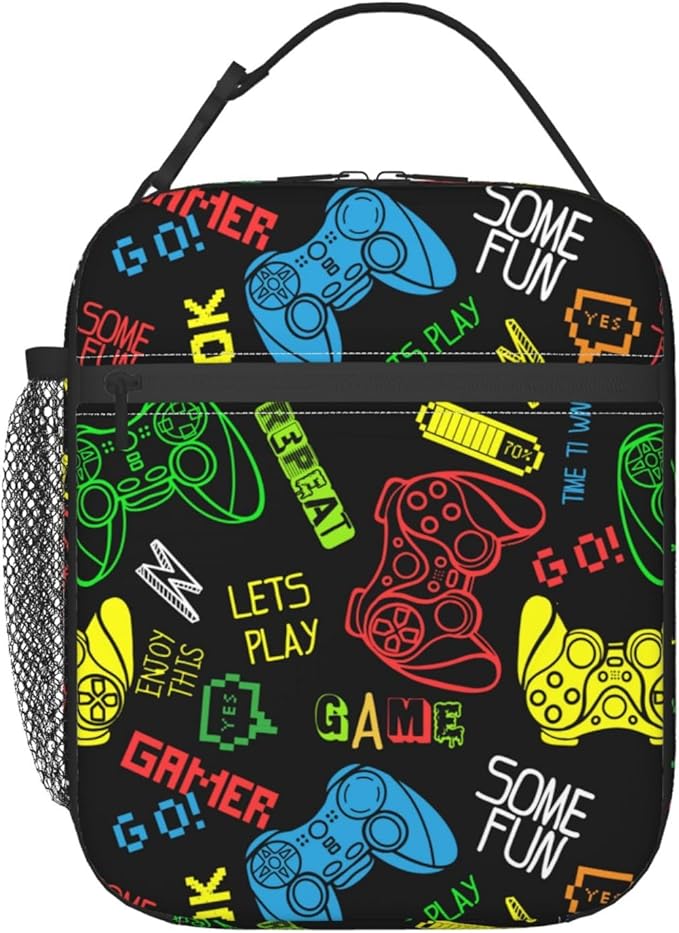 Colorful Video Game Controller Reusable Lunch Box Food Bag Insulated Lunch Bag for Teenage Boys Girls School Beach