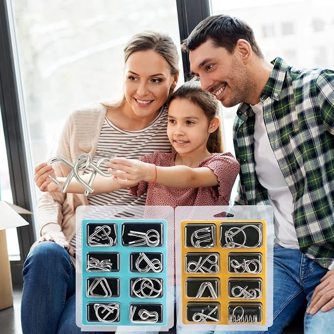 IQ Toys-AB A+B Test Mind Game Brain Teaser Wire Magic Trick Toy IQ Puzzle Set (Pack of 16), Metallic