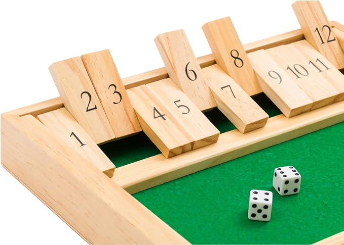 Regal Games Shut The Box - Fun Table Math Game with Wooden Board for Adults & Kids - 12 Spots Dice Game with 2+ Player Games - Ideal for Game Night, Travel - (Ages 8+)