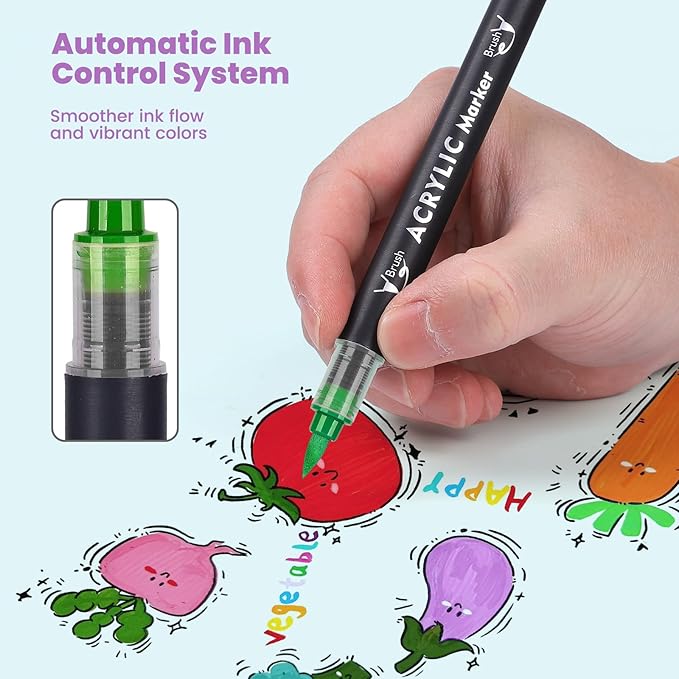 Acrylic Paint Markers 60 Colors 30 PCS Dual Tip Acrylic Markers for Adult Coloring Books No Bleeding Ideal for Glass,Ceramic,Wood,Canvas,Stone,Fabric, Rock Painting, Art Supplies