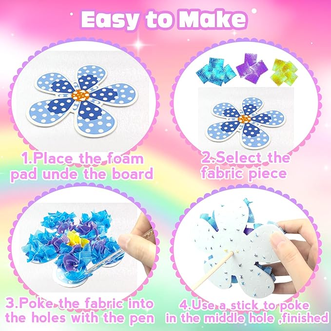 Poke in Fun Art Flower Bouquet Craft Kits for Kids,with 10 Flowers & 2 Butterflies,Arts and Crafts,Mess-Free Craft,DIY Art Activity Birthday Christmas Gifts Ideas for Girls & Boys Ages 4-10+