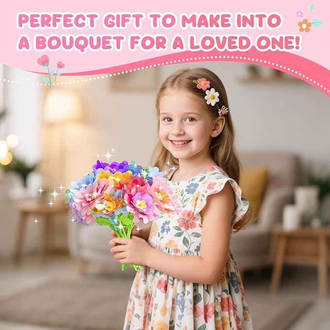 Vinkp Flower Crafts for Kids Ages 4-8: Upgrade Fabric Flower Bouquets Toys, DIY Girls Toys Age 6-8, Creative Educational Christmas Birthday Gifts for 3 4 5 6 7 8 9 Year Old Girls