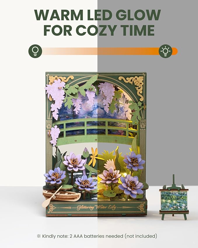 rowood Water Lily 3D Puzzle Building Set with LED,DIY Monet Wall Art Craft Kits for Adults,Home Decor Botanical Collection Gift for Teens Kids on Christmas