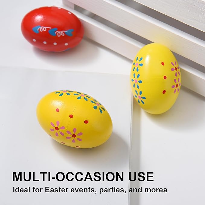 Easter Basket Stuffers, 12 Pcs Wooden Easter Eggs for Kids Babies, Egg Shakers Musical Percussion Instruments for Valentines Easter