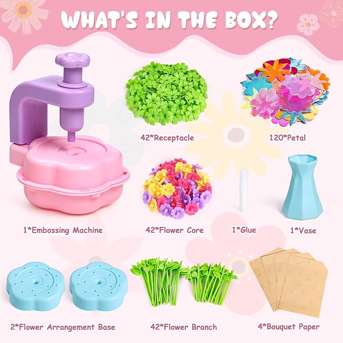 Scvcid Fabric Bouquet Toys Include Extra Accessories Set, Arts and Crafts for Kids Ages 3-12, DIY Flower Craft Kits for Toddler, Birthday Gifts for 3 4 5 6 7 8 9 10+ Year Old Girls