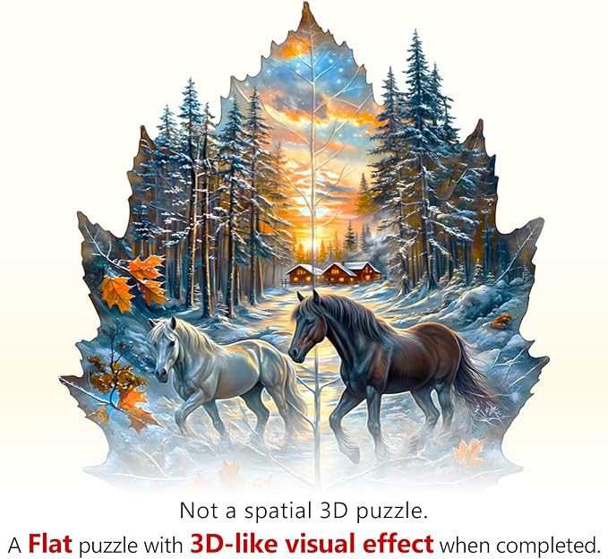 Wooden Puzzle for Adults-Wooden Puzzle Unique Shape Advanced Winter of The Stallion Wooden Jigsaw Puzzle for Adult, Wood Puzzles,Challenge Wooden Jigsaw Puzzle(M-11.4 * 10.1in 200pcs)