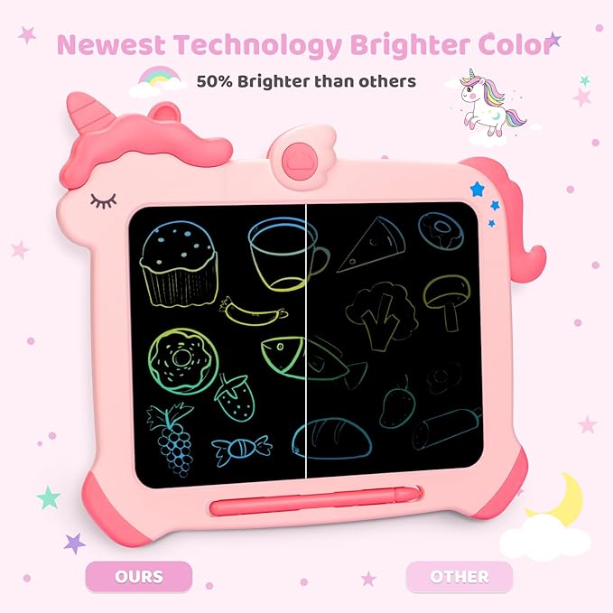Kikapabi LCD Writing Tablet for Kids, Unicorn Colorful Screen Doodle Board, Electronic Drawing Pad, Educational Toy, Toddlers Travel Toy, Christmas Birthday Gift for 3 4 5 6 7 Year Old Girls Pink