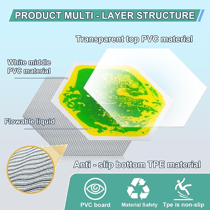 Liquid Sensory Floor Tiles - 4 PCS Hexagon Sensory Floor Pads for Kids Aged Over Three Years Old