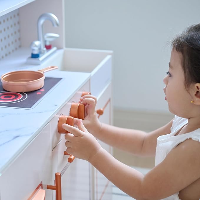 Teamson Kids Wooden Play Kitchen for Toddlers with Accessories, Pretend Cooking Set for Kids Age 3+, White Toy Kitchen Playset, Retro Design, Realistic Features for Boys & Girls, St. Louis Collection