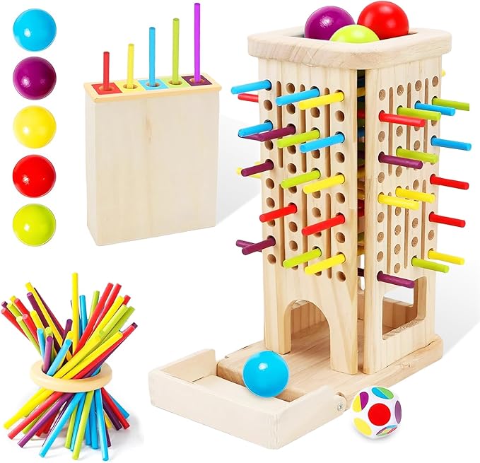 Apeso Montessori Game Wooden Board Games, 3-in-1 Colorful Sticks Dice Game Math Game Fine Motor Skills Toys for 3 4 5 6 Years Old, Educational Learning Gifts for Kids Family Travel Games