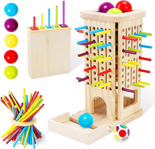 Apeso Montessori Game Wooden Board Games, 3-in-1 Colorful Sticks Dice Game Math Game Fine Motor Skills Toys for 3 4 5 6 Years Old, Educational Learning Gifts for Kids Family Travel Games