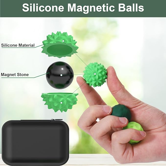 BUSOHA Silicone Magnetic Fidget Balls - 8 Pack Silicone Stress Relief Balls Stone for Adults Sensory Travel Toys for Calming,Stress,Autism and ADHD,Gifts for Kids Girls Boys,Green