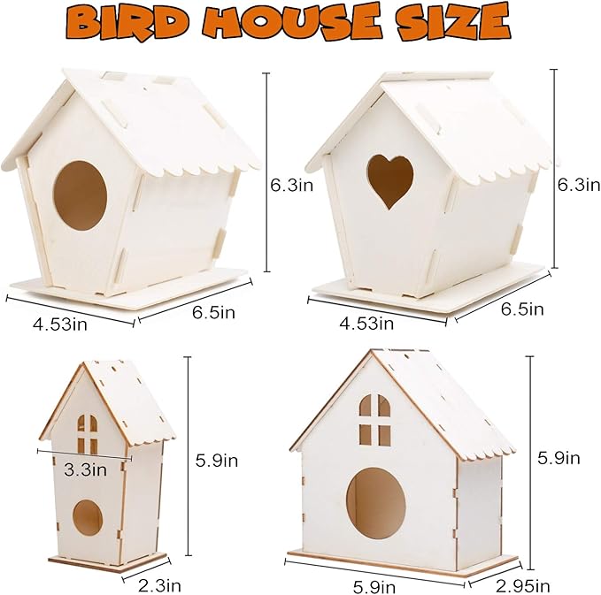 hapray 4 Pack Bird House Crafts for Kids Ages 5-8 8-12, Buildable DIY Birdhouse Kit for Children to Build, Summer Arts and Craft Projects with Paint, 3+ Boy Girl Gift for Halloween Christmas