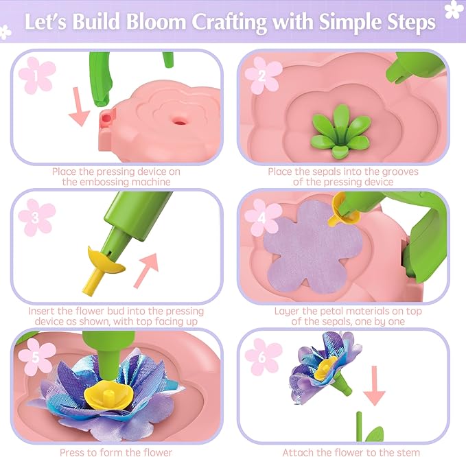 Kids Craft Kits with Light and Music, Arts and Crafts for Kids 4-6 8-12, DIY Flower Bouquets Press Kits, 4 5 6 7 8 Year Old Girl Birthday Gifts, Educational Preschool Travel Toys for Girls Boys
