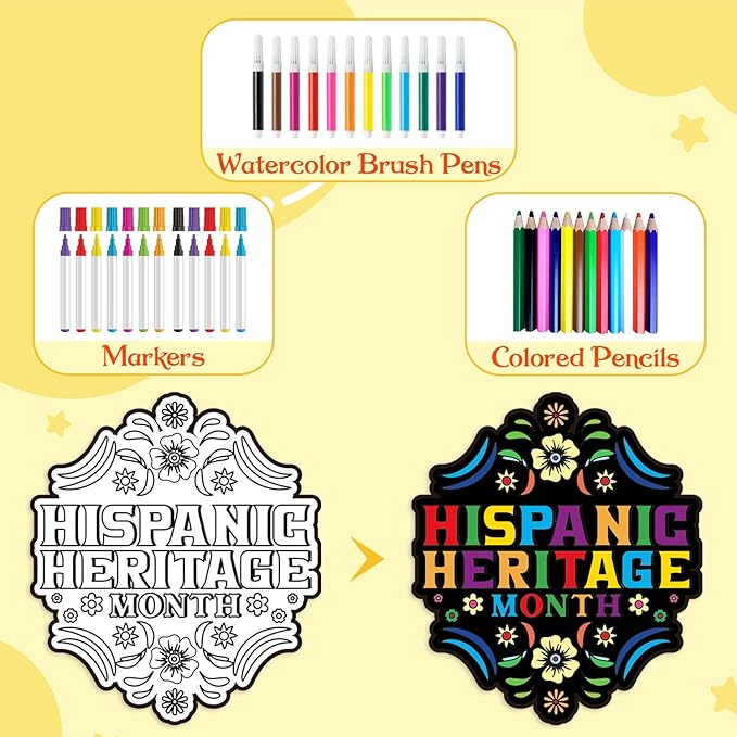 Dvbonike 24Pcs Hispanic Heritage Month Crafts for Kids - Color Your Own Spanish Craft Kit Latino American National Decor Coloring Card DIY Drawing Party Gifts Home Classroom Art Activity Supplies