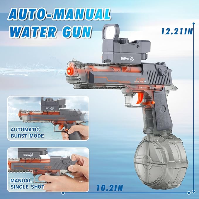 Electric Water Gun for Adults, Auto-Manual Water Guns w/Large Capacity, Automatic Squirt Guns with 32FT Range & Battery Powered, Summer Beach Pool Outdoor Toys for Kids Gifts
