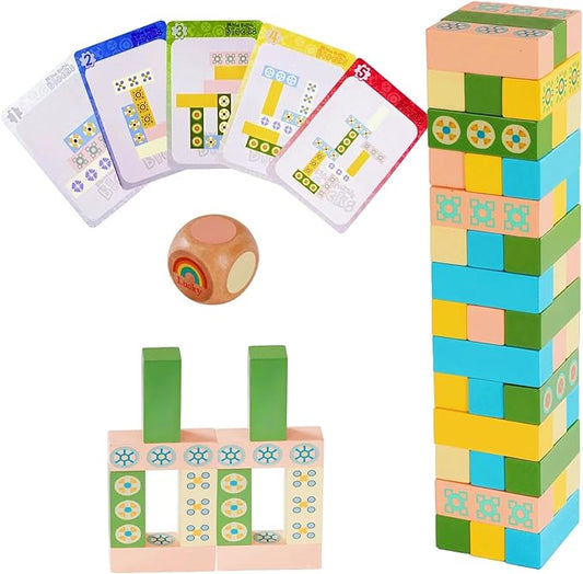 Wooden Tumble Tower Stacking Game for Kids & Adults – Fast-Paced Fun Family Night Puzzle Board Game, Match Challenge with Building Blocks for Party or Classroom Games