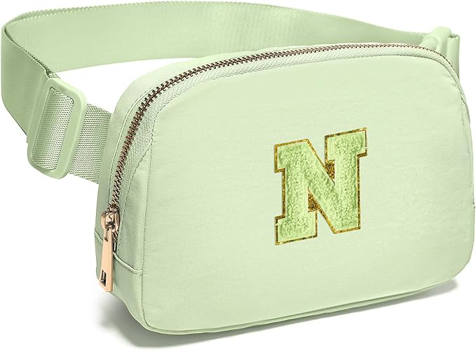 Gitus Gifts for 8 9 10 11 12 Year Old Girls Belt Bag Fanny Pack Crossbody Bags with Initial Letter Patch Cute Stuff Birthday Gifts for Teen Girls Women Personalized Trend Stuff (Light Green-N)