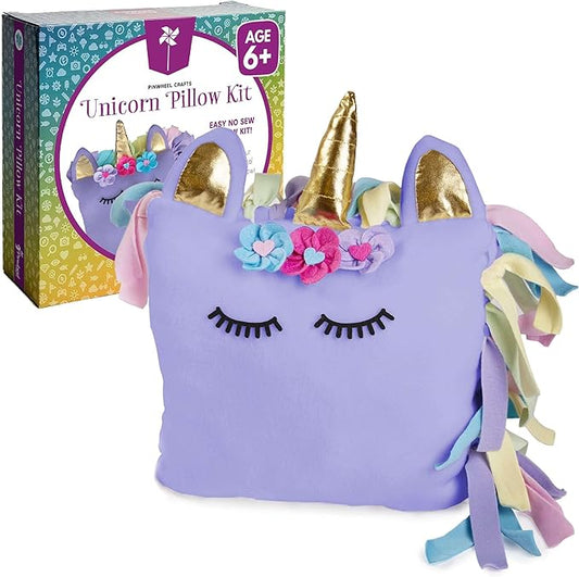 Pinwheel Crafts Unicorn Pillow Kit - DIY Arts and Crafts for Kids Ages 6 7 8-12+ Years, No Sewing Kit for Kids, Unicorn Purple Pillow Craft Kits for Birthday, Christmas Gifts for Girls