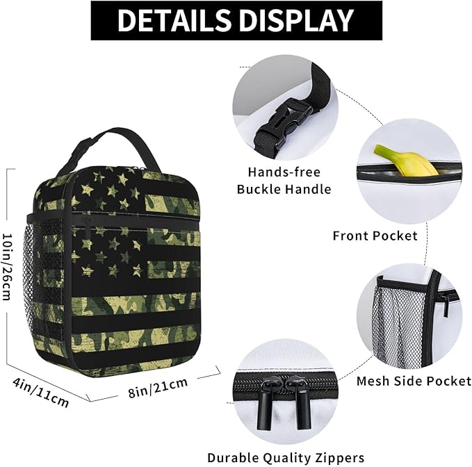 Camouflage Usa Flag Reusable Lunch Box Insulated LunchBox Cooler Lunch Bag