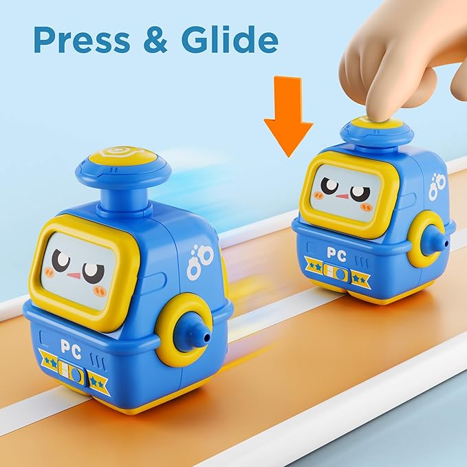 iPlay, iLearn Press to Go Robot Car Toys for Toddlers 1-3, Baby Push Go Friction Race Cars for 12 18 24 Month, 4pcs Infant Play Bot Vehicle Set, 1st Birthday Gifts for 1 2 3 Year Old Boys Girls Child