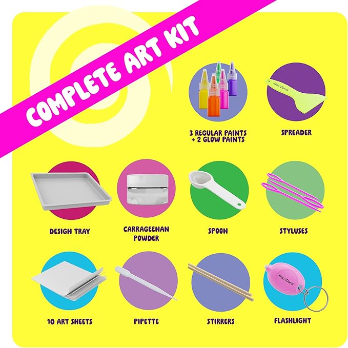 Dan&Darci Glow in The Dark Marble Paint Kit for Kids - Water Marbling Painting Art Set for Boys & Girls Ages 6, 7, 8, 9, 10, 11, 12 Year Old - Kid Crafts Birthday Gifts Toys - Arts Craft Activities