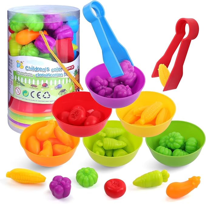 USATDD Counting Vegetables Color Sorting Matching Games with Bowls Preschool Learning Activities for Educational Sensory Montessori STEM Toy Sets Gift for Toddlers Kids Boys Girls Aged 3-5
