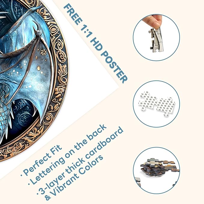 Round Puzzles for Adults 1000 Pieces, Hard Difficult Challenging Puzzles for Adults, Ancient Dragon Jigsaw Puzzles 1000 Pieces for Seniors, 3D Visual Flat Puzzle (26.6 x 26.6in)