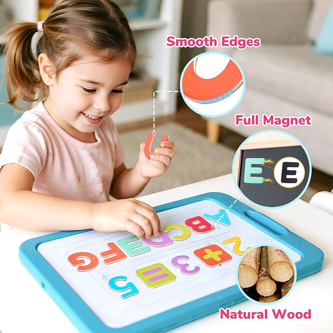 JoyCat Wooden Magnetic Letters and Numbers, Large ABC 123 Alphabet Fridge Magnets for Toddlers & Kids, Uppercase Letters, Math Symbols, Preschool Educational Learning Refrigerator Toy Set (63 PCS)