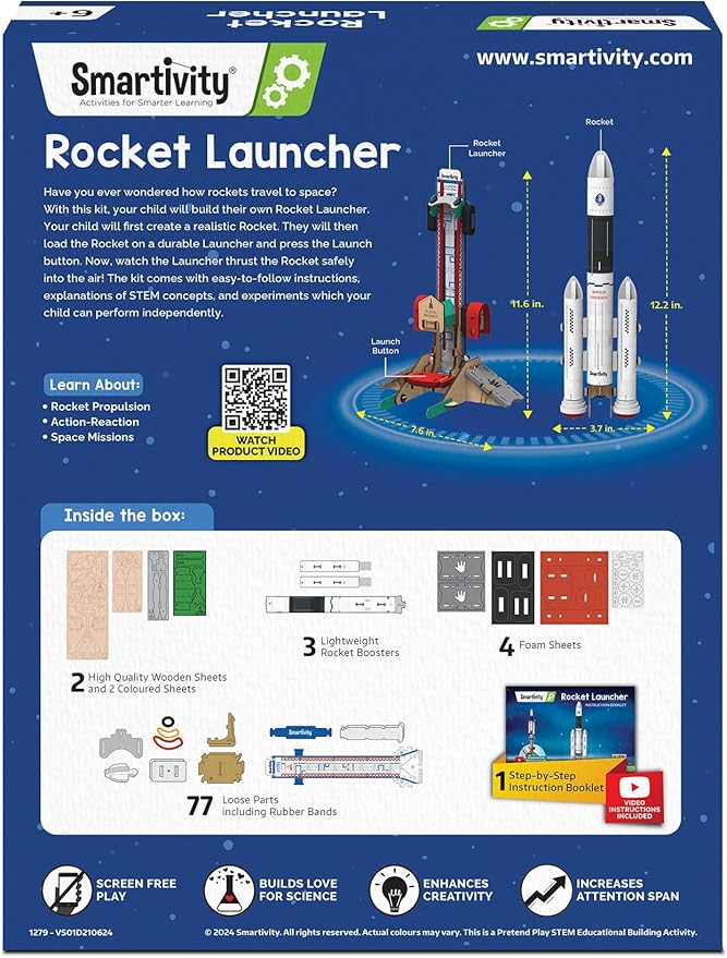 Smartivity Rocket Launcher Kit for Kids 6, 7, 8, 9, 10, 11, 12 Years Old | Build Your Own Rocket and Launcher | Birthday Gifts for Boys & Girls | DIY STEM Science Toy for Kids 6-12 Years