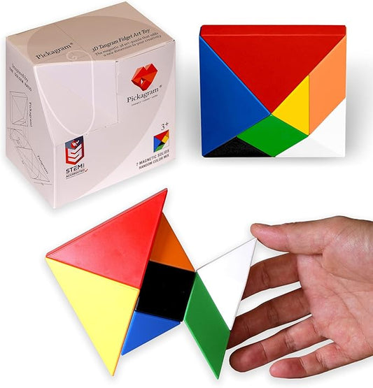 Pickagram Tangram 3D Magnetic Puzzle for Kids (8-12), Adults & Seniors | STEM Certified Fidget Puzzle - Magnetic Pattern Blocks for Cognitive Development, Creativity & Focus - Random Mix