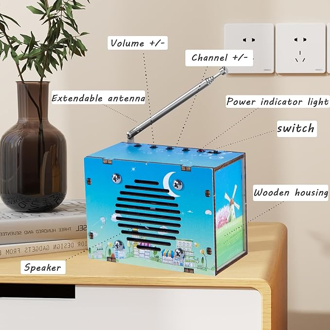 Science Kits for Kids Age 8-12 12-14, STEM Kits for Kids Age 8-10, STEM Toys Build Your Own FM Radio Kit, DIY Electronic Craft Projects Gifts for Teen Girls Boys 9 11 13 15 16+ Year Old (Printed Blue)