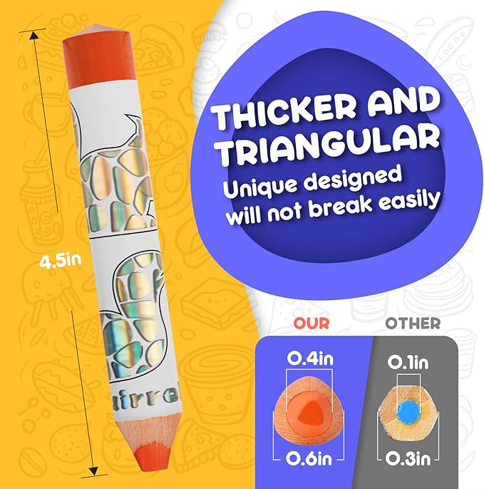 ThEast 8 Jumbo Colored Pencils for Kids, 3 in 1 Chunky Washable Crayons for Toddlers, Thick Triangle Toddler Color Pencil with Sharpener, Preschool Party Favors, Pre-Sharpened