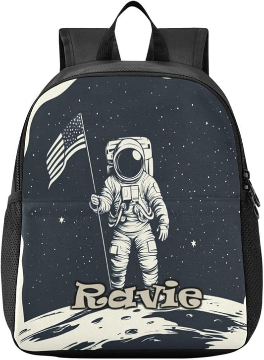 Astronaut Moon Flag Toddler Backpack for Boys Girls 3-6 Small Travel Backpacks for Kids Preschool Bookbag for Elementary Kindergarten for Travel School