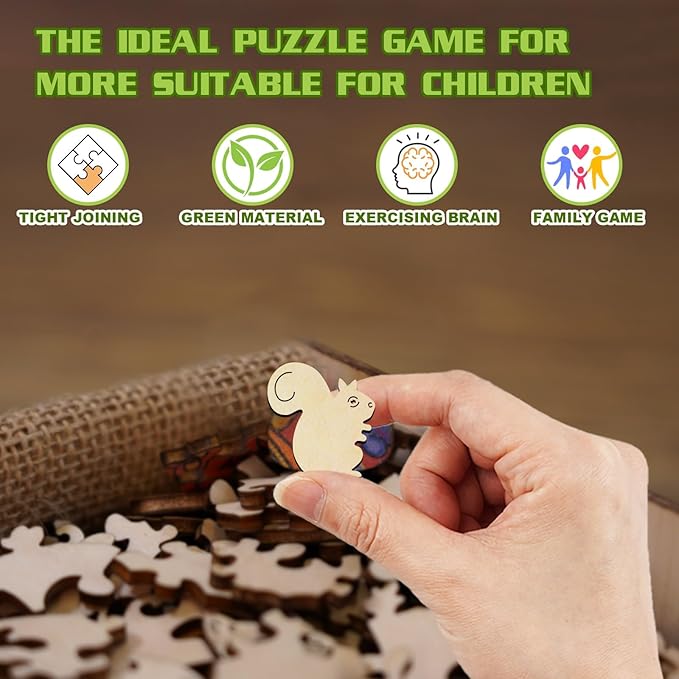Wooden Puzzles for Kids Ages 4-8, Cute Squirrel Puzzle, Unique Animal Shaped Wooden Jigsaw Puzzles for Kid, 50 Pieces Puzzles for Kids(50pcs,11.4 * 11.4in)