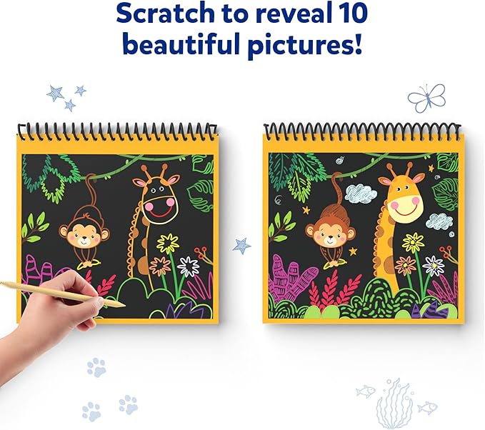 Skillmatics Scratch Art Book for Kids - Animals, Craft Kits & Supplies, 30+ Scratch Stickers, Travel Toys, DIY Kit, Gifts for Boys & Girls Ages 3, 4, 5, 6, 7, 8